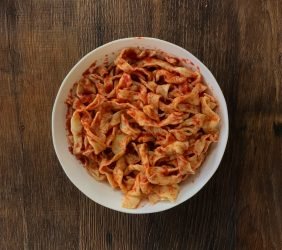 Homemade Tagliatelle with tomato sauce for family dinner